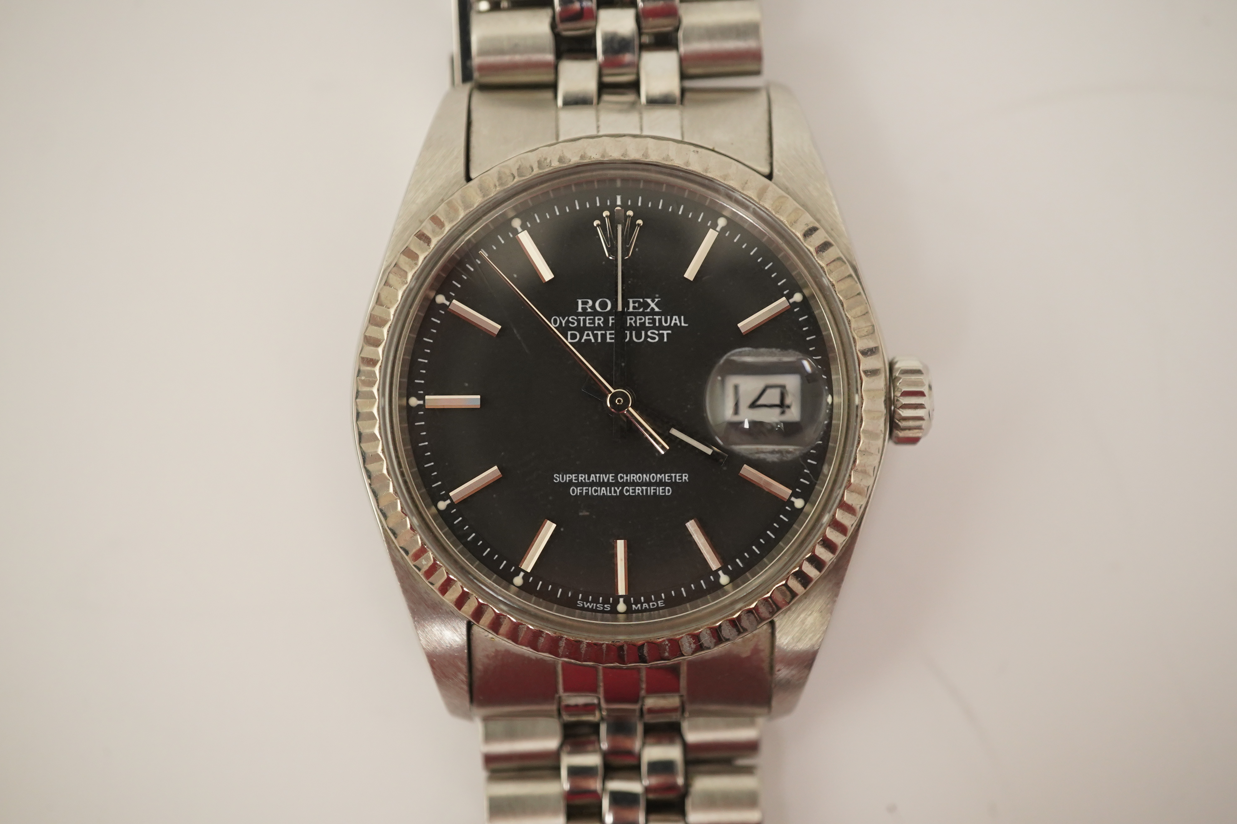 A gentleman's mid 1970's stainless steel Rolex Oyster Perpetual Datejust, on a stainless steel Rolex bracelet